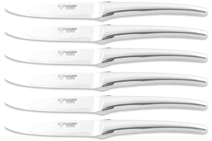 Coffret de 6 couteaux de table Laguiole en Aubrac Monobloc en inox brillant