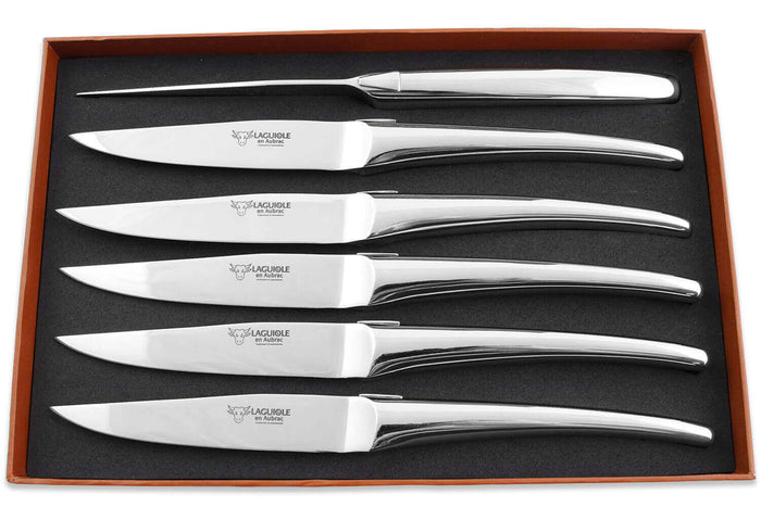 Coffret de 6 couteaux de table Laguiole en Aubrac Monobloc en inox brillant