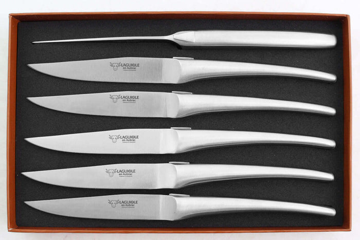 Coffret de 6 couteaux de table Laguiole en Aubrac Monobloc en inox brossé