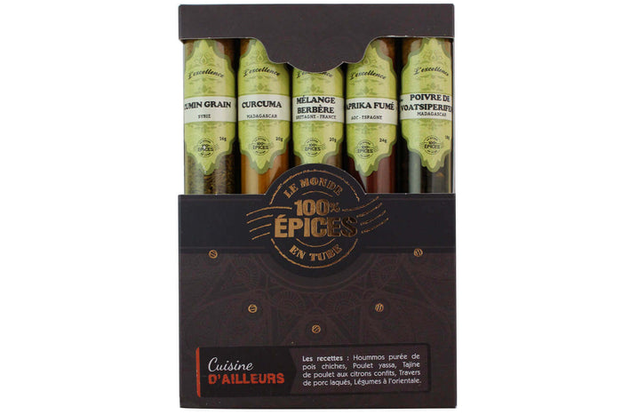 Coffret d'épices Le Monde en Tube Cuisine d'ailleurs 5 saveurs