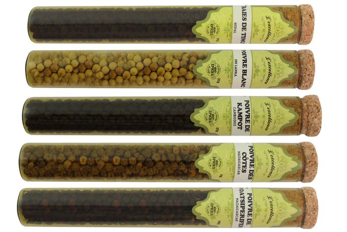 Coffret d'épices Le Monde en Tube Poivres du monde 5 saveurs