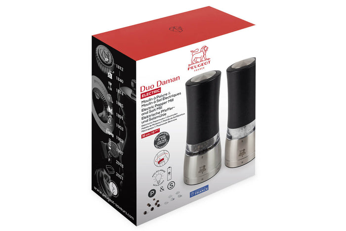 Coffret duo moulin à sel et poivre électrique Peugeot Daman