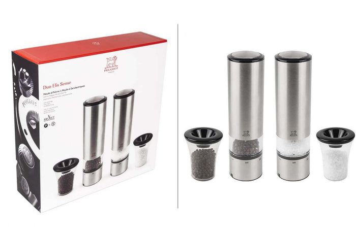 Coffret duo moulin à sel et poivre électrique Peugeot Elis Sense U Select en inox avec éclairage 20cm