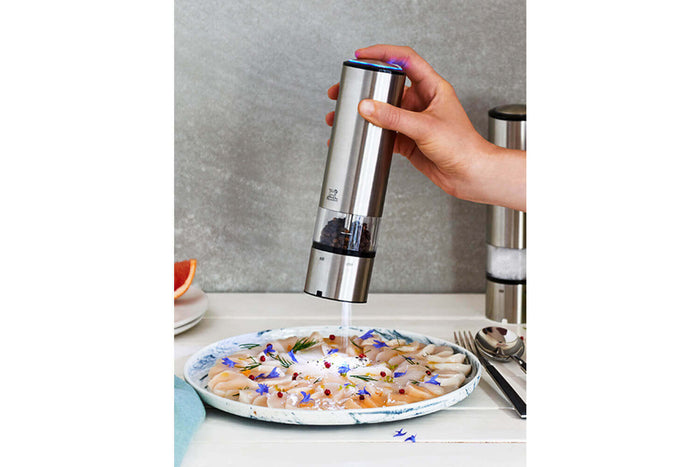 Coffret duo moulin à sel et poivre électrique Peugeot Elis Sense U Select en inox avec éclairage 20cm