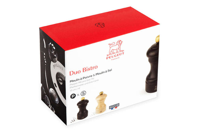 Coffret duo moulin à sel et poivre Peugeot Bistro en bois chocolat + naturel 10cm