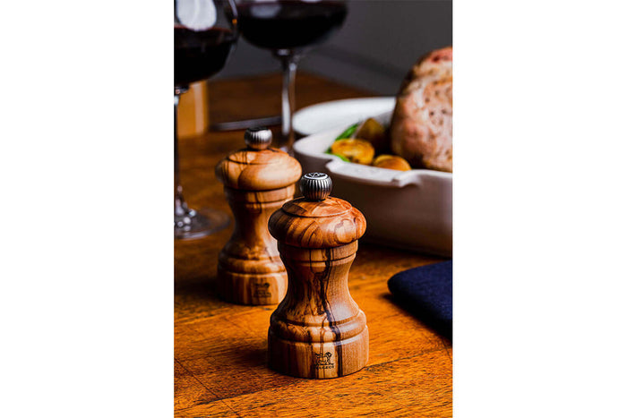 Coffret duo moulin à sel et poivre Peugeot Bistro en bois d'olivier 10cm