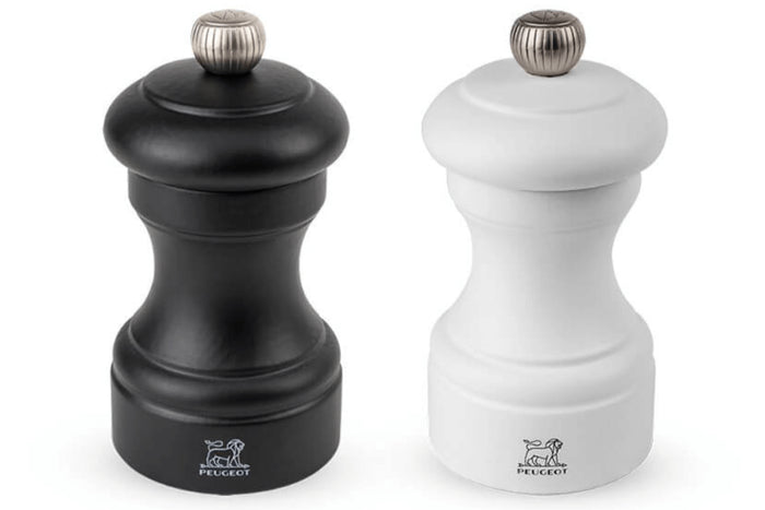Coffret duo moulin à sel et poivre Peugeot Bistro en bois noir + blanc 10cm