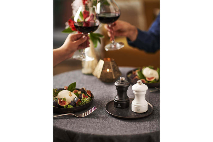 Coffret duo moulin à sel et poivre Peugeot Bistro en bois noir + blanc 10cm