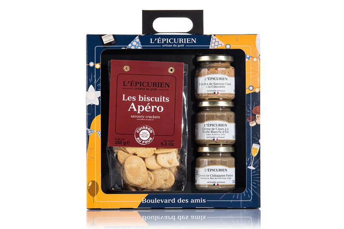 Coffret L'Epicurien Boulevard des amis - 3 tartinables + 150g de biscuits apéro