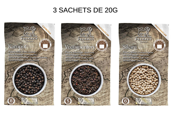 Coffret moulin à poivre Peugeot Maestro U'Select avec 3 réservoirs