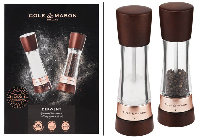 Coffret moulins sel et poivre Cole & Mason Derwent châtaigner gold rose 19cm