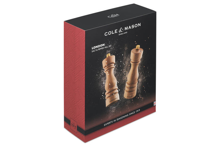 Coffret moulins sel et poivre Cole & Mason London hêtre 18cm