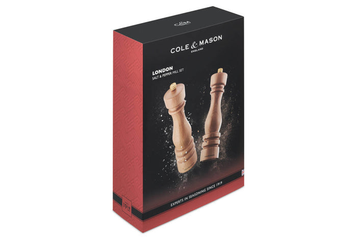 Coffret moulins sel et poivre Cole & Mason London hêtre 22cm
