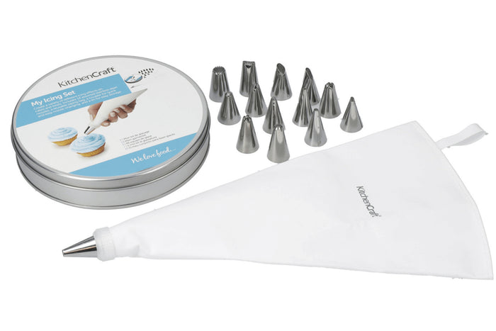 Coffret pâtissier Kitchencraft My Icing Set avec 14 douilles en acier inoxydable + poche en coton