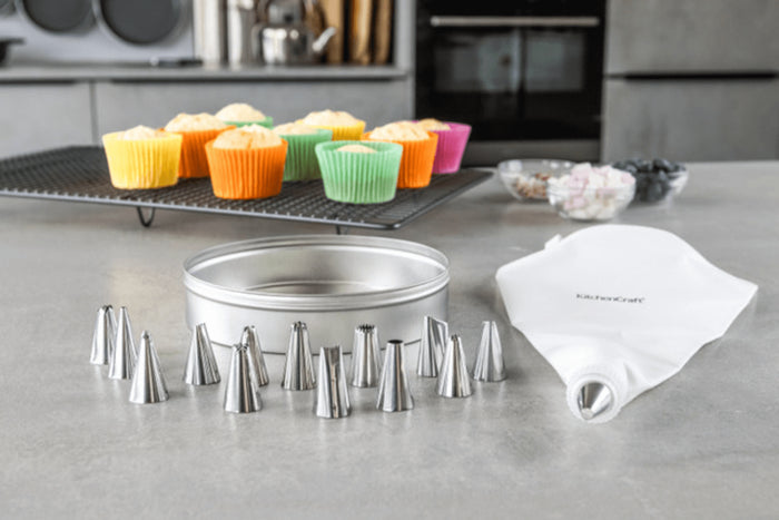 Coffret pâtissier Kitchencraft My Icing Set avec 14 douilles en acier inoxydable + poche en coton
