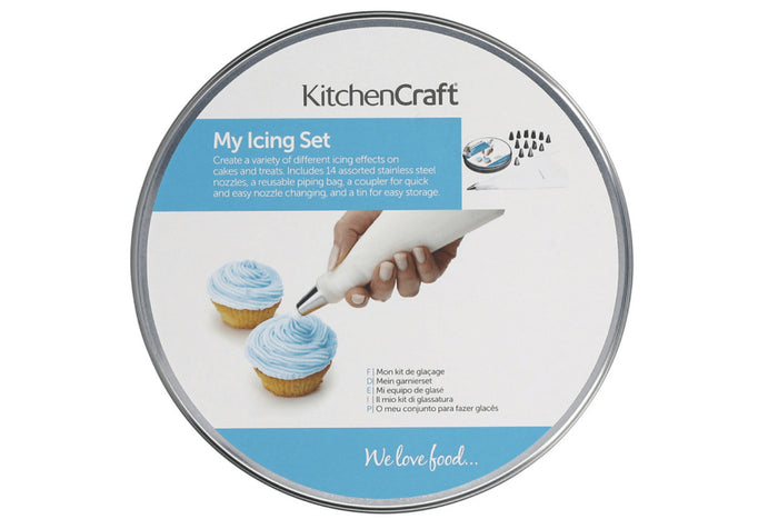 Coffret pâtissier Kitchencraft My Icing Set avec 14 douilles en acier inoxydable + poche en coton