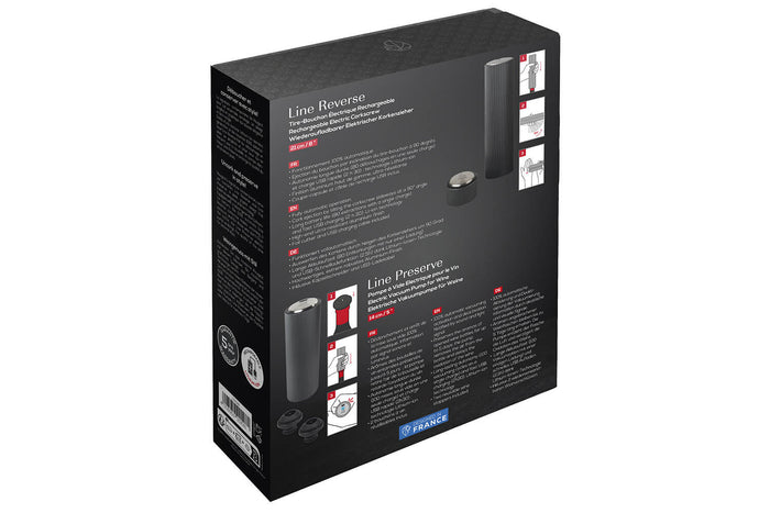Coffret Peugeot Master of Wine : tire-bouchon Line Reverse + pompe à vide Line Preserve électriques