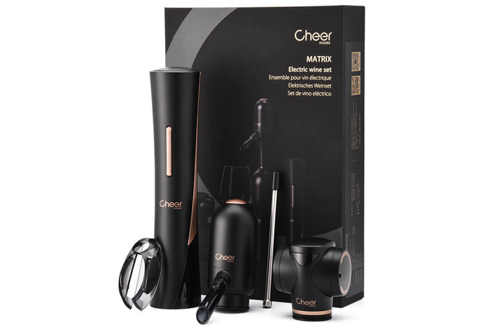 Coffret tire-bouchon électrique et accessoires pour le vin Cheer Moda Matrix - Noir & Bronze