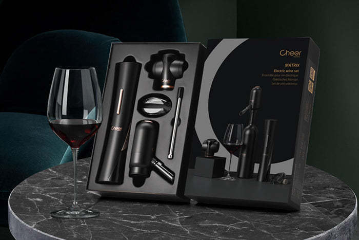 Coffret tire-bouchon électrique et accessoires pour le vin Cheer Moda Matrix - Noir & Bronze