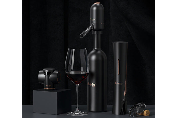 Coffret tire-bouchon électrique et accessoires pour le vin Cheer Moda Matrix - Noir & Bronze