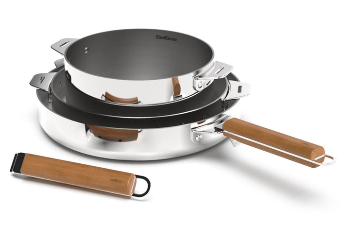 Coffret trio poêles et casserole Cookut La Merveilleuse en inox finition miroir