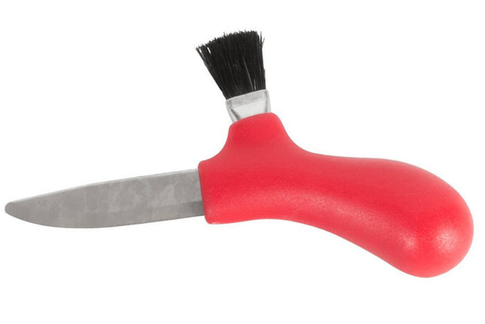 Couteau à champignons Mora Karl-Johan 12206 lame inox 6,2cm manche polypropylène rouge + étui