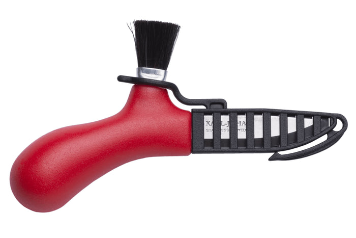 Couteau à champignons Mora Karl-Johan 12206 lame inox 6,2cm manche polypropylène rouge + étui