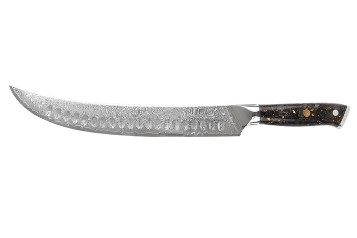Couteau à découper Wusaki Sakin Damas 10Cr 25cm manche en fibre de carbone et feuille d'or