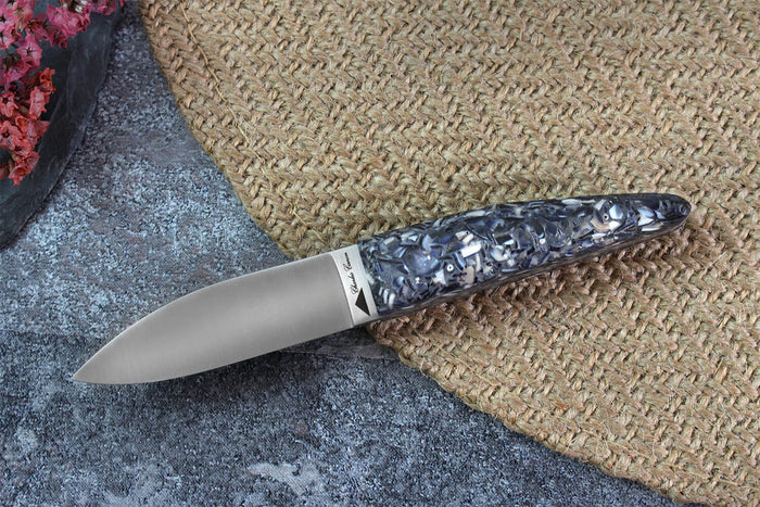 Couteau à huître Charles Canon manche en coquille de moules fabriqué en France + coffret en bois