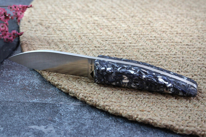 Couteau à huître Charles Canon manche en coquille de moules fabriqué en France + coffret en bois