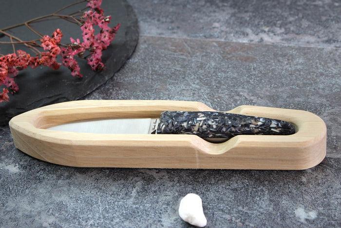 Couteau à huître Charles Canon manche en coquille de moules fabriqué en France + coffret en bois