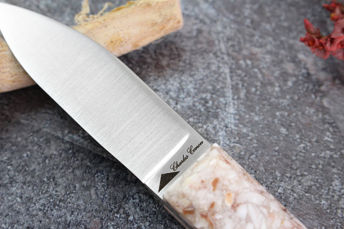 Couteau à huître Charles Canon manche en coquille Saint-Jacques fabriqué en France + coffret en bois