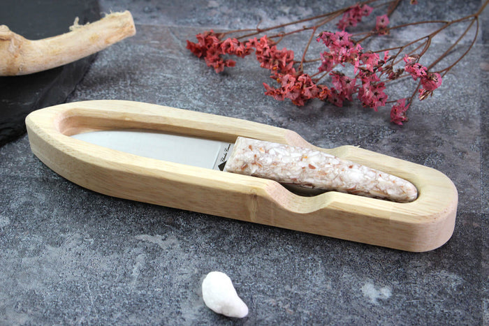 Couteau à huître Charles Canon manche en coquille Saint-Jacques fabriqué en France + coffret en bois