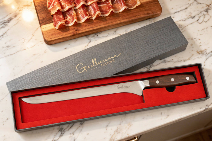 Couteau à jambon 25cm Guillaume Leonard Cuistot en acier inoxydable et bois de santal rouge