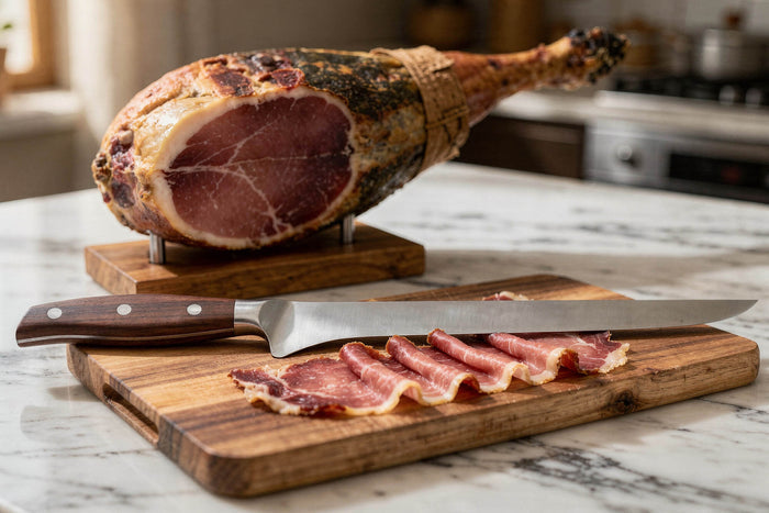 Couteau à jambon 25cm Guillaume Leonard Cuistot en acier inoxydable et bois de santal rouge