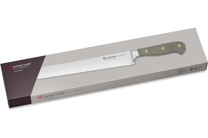 Couteau à pain Wusthof Classic Colour Velvet Oyster forgé lame micro-dentelée 23cm