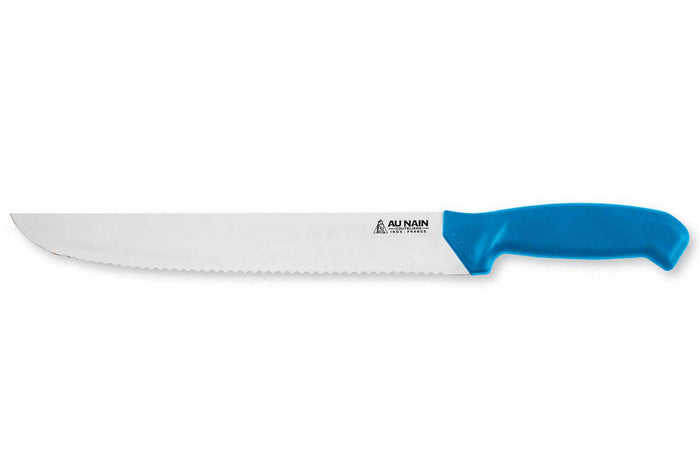 Couteau à poisson Au Nain Sigma lame dentée inox 36cm manche bleu moulé thermoplastique