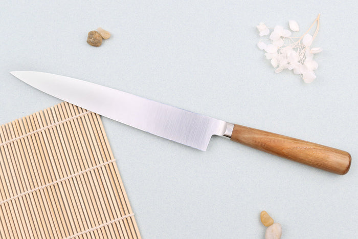 Couteau à sashimi japonais forgé Tadafusa Hocho Kobo lame SLD 3 couches 21cm manche en noyer