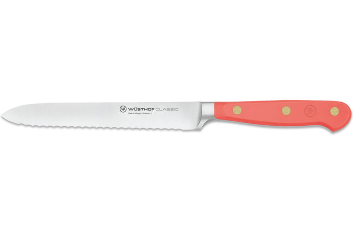 Couteau à saucisson Wusthof Classic Colour Coral Peach forgé lame crantée 14cm