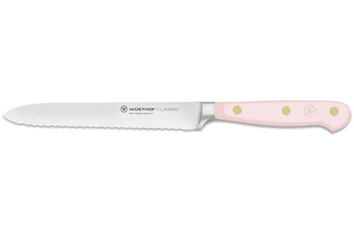 Couteau à saucisson Wusthof Classic Colour Pink Himalayan Salt forgé lame crantée 14cm