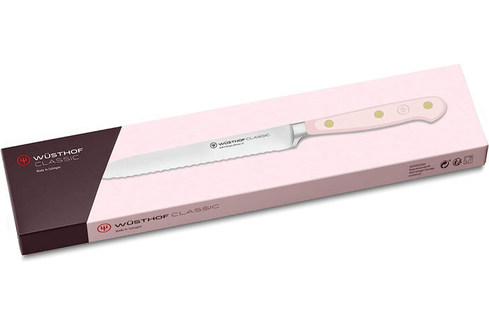 Couteau à saucisson Wusthof Classic Colour Pink Himalayan Salt forgé lame crantée 14cm