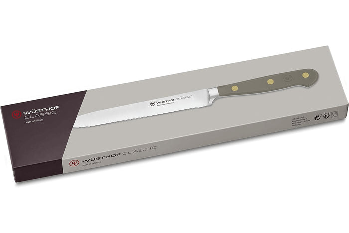 Couteau à saucisson Wusthof Classic Colour Velvet Oyster forgé lame crantée 14cm