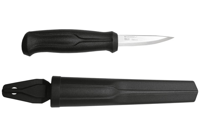Couteau à sculpter bois Mora Basic 12658 lame inox 7,5cm manche polypropylène noir + étui