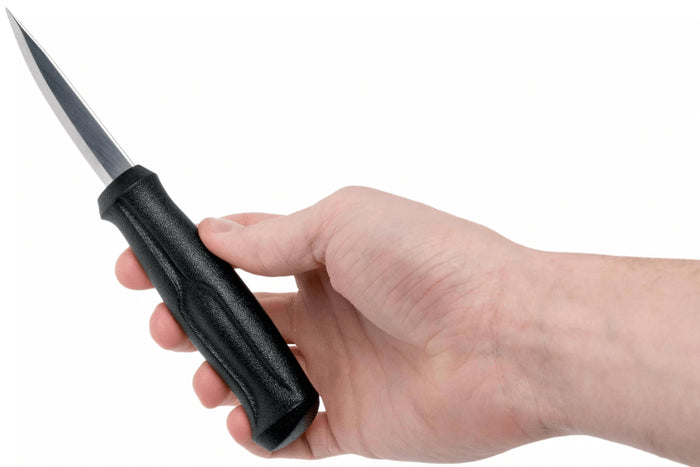 Couteau à sculpter bois Mora Basic 12658 lame inox 7,5cm manche polypropylène noir + étui