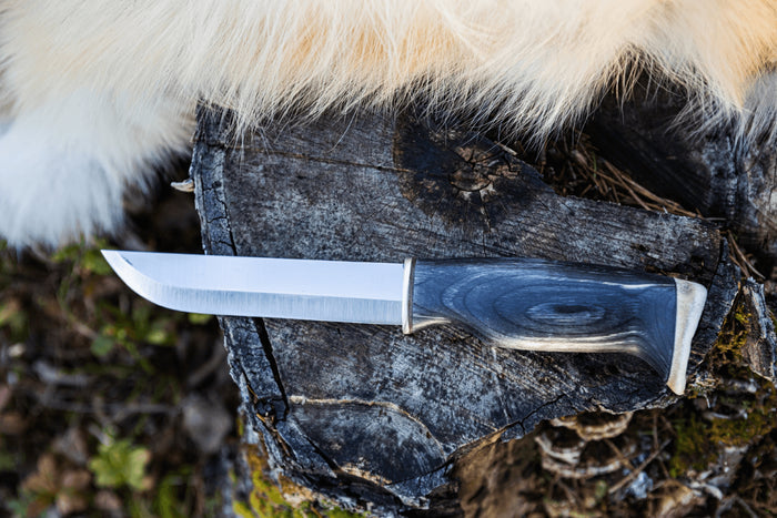 Couteau Arctic Legend Bear Knife AL880 artisanal lame 14,5cm manche en bois teinté + étui en cuir