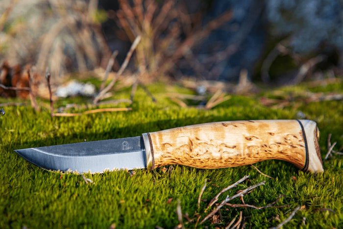 Couteau Arctic Legend Handicraft AL989 artisanal lame 7,7cm manche en bouleau + étui en cuir