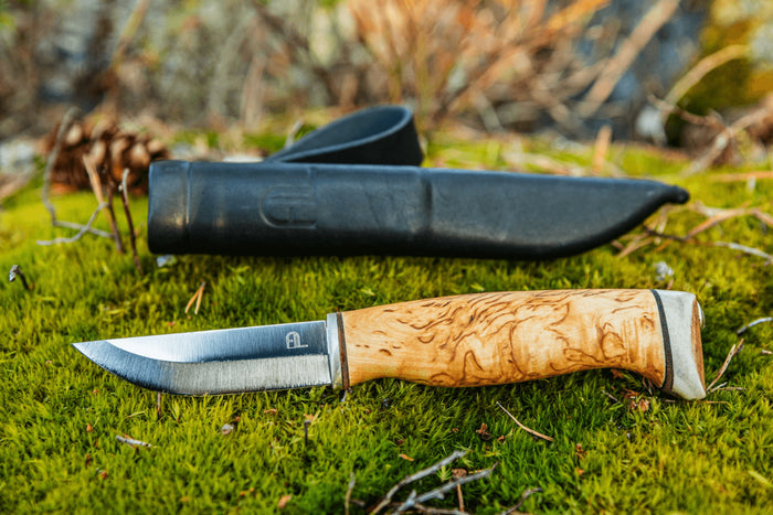 Couteau Arctic Legend Handicraft AL989 artisanal lame 7,7cm manche en bouleau + étui en cuir