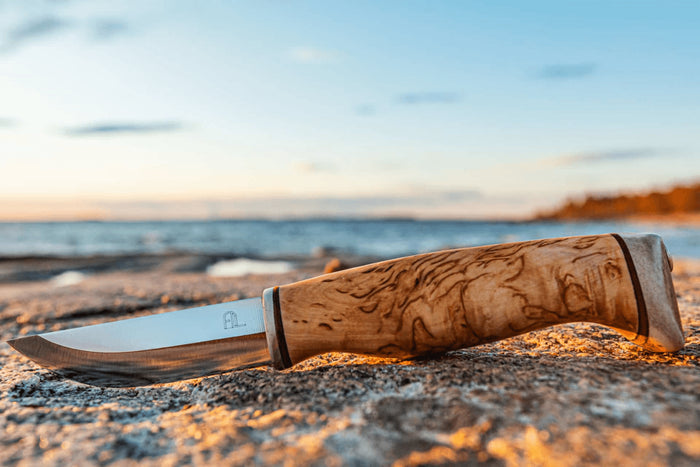 Couteau Arctic Legend Handicraft AL989 artisanal lame 7,7cm manche en bouleau + étui en cuir