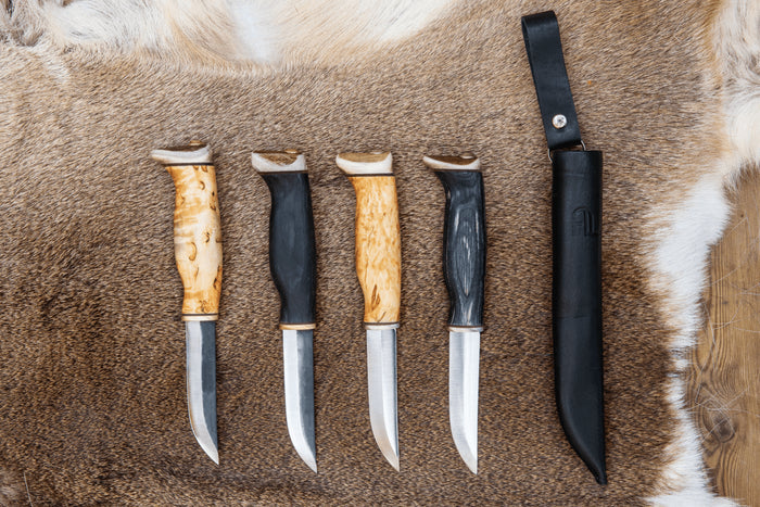 Couteau Arctic Legend Hobby Knife AL927 artisanal lame 9,5cm manche en bois teinté noir + étui en cuir