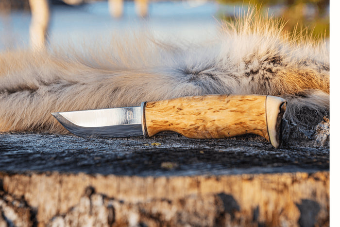 Couteau Arctic Legend Hunter's Knife artisanal AL941 lame 9cm manche en bouleau + étui en cuir